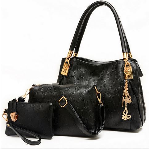 2015 Women Genuine Leather Handbags Women Brand Bag Crocodile Bag Bolsas Femininas Fashion  Handbag+Messenger Bag+Purse 3 Sets