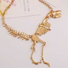 Goth Alloy Dinosaur Skeleton Dead Tyrannosaurus T Rex Charm Necklace Choker Necklace For Women Jewelry Collar