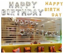 Envío gratis 13 unids/lote 16 pulgadas oro / plata feliz cumpleaños carta de aluminio Brithday globos decoraciones del partido