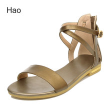 2016 New Arrival Hot Sale Women Sandals Genuine Leather Casual Ankle Strap Flat With Leisure Solid Flat Lady Shoes