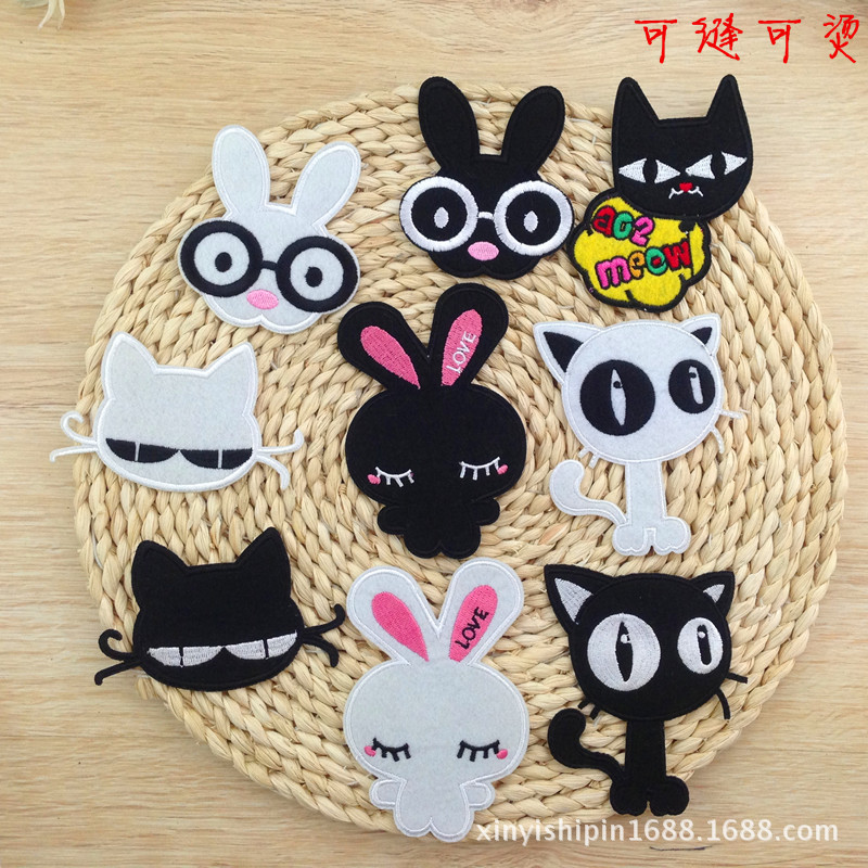 siyah beyaz gangster tavsan demir on yamalar 9 adet grup sopa etiket nakis yama giysi icin diy karikatur dikis aksesuari iron on patches iron onembroidery patch aliexpress