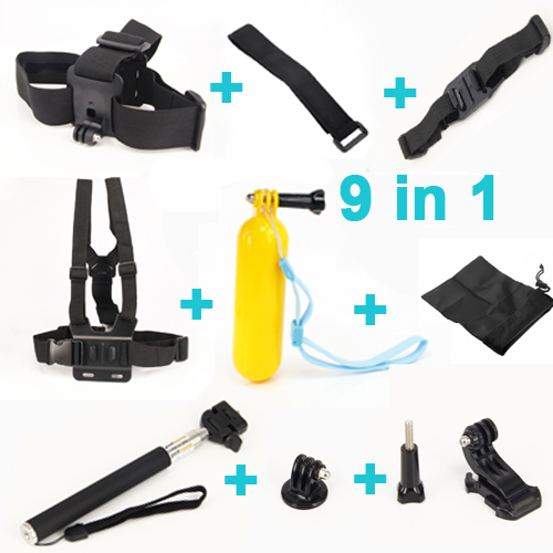GoPro Accessories Set Gopro Remote Wrist Strap+Helmet Extention Kits Mount+Chest Belt+J Hook Mount+Bobber+For Gopro hero4/3/3+/2