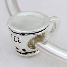 Free Shipping 1Pc Silver Plated Bead Charm European ” Coffee Cup ” Beads Fit Women pandora Bracelet & Bangles Diy jewelry H9
