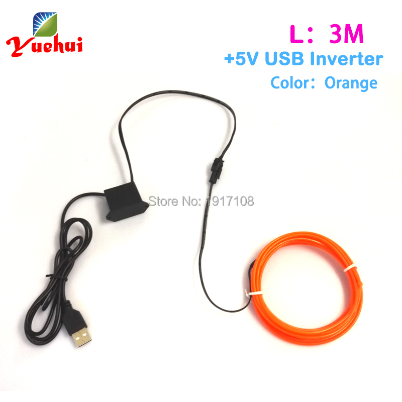 Orange Color Waterproof 3Meter Neon Sign Flexible Glow EL Wire Rope LED Strips Neon Light for