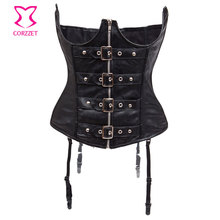 Steampunk Corselet Black Leather Corset Underbust Gothic Corsets And Bustiers Waist Training Corpetes E Espartilhos Sexy Korset