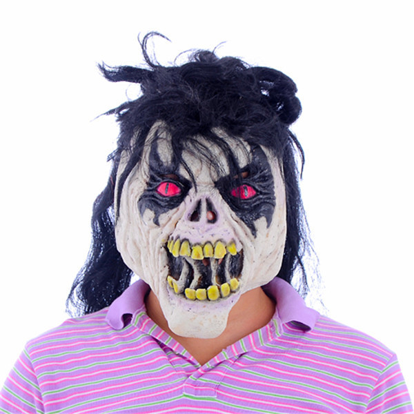 Horror Mask For Adults Halloween Costumes Cosplay Party Props Black Hair Red Eyes Fierce Full Face Mask MJ042