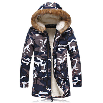 Мужская 2015 новых зимнее пальто мода камуфляж длинный участок плюс толстый бархат хлопка-ватник свободного покроя мужской одежды куртки