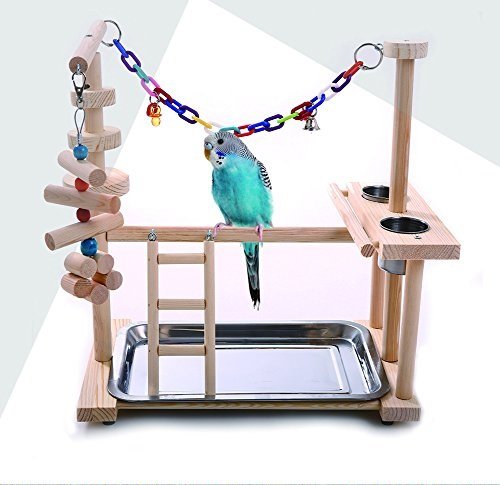 Funny Parrot Bird Perch Gym Pyramid Wooden Floor Activity Play Stand Toy UUX 