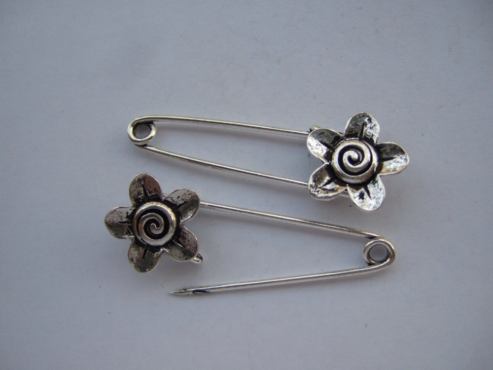 20 x antique Silver Large Metal font b Kilt b font Safety Swirl Flower Pin Brooch