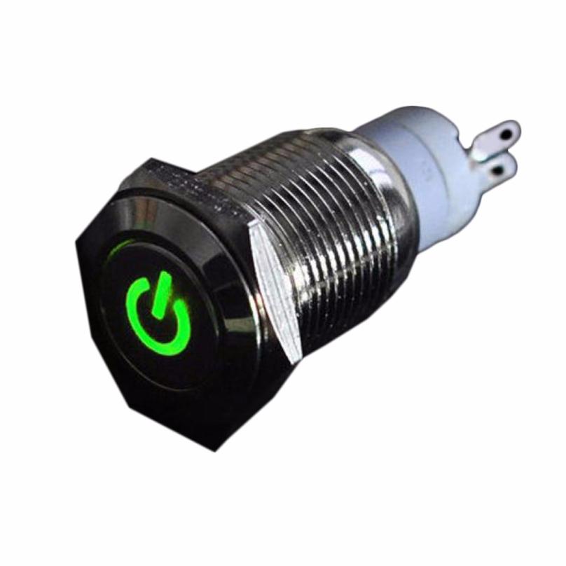Best Price 12V 16mm LED Power Push Button Switch Silver Aluminum Metal Latching Type Nov2701