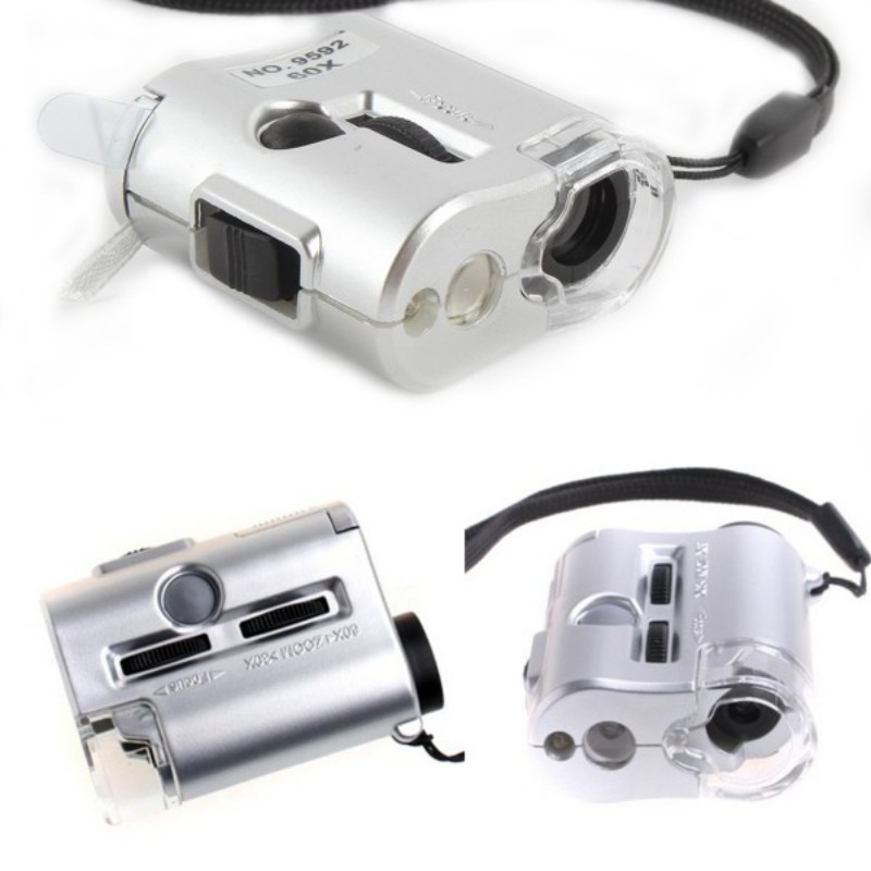 Mini Lens 60X Pocket Magnifier Microscope With LED Light Jewelry Loupe Currency Dectector New