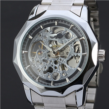 2016 Winner Fashion Brand Men Automatic Mechanical Skeleton Hollow Out Watches Gold White Dial Case Male Clock Gift Wristwatches