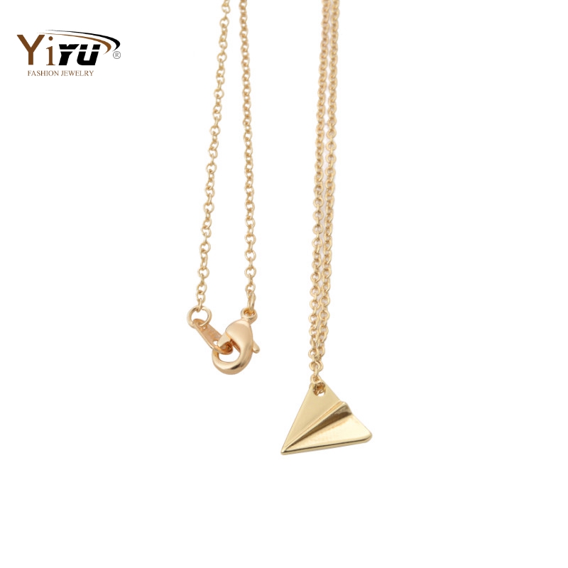 Min 1pc Gold and Silver Origami Plane Necklace Pendant Long Chain Small Pendant Elegant Jewelry Women