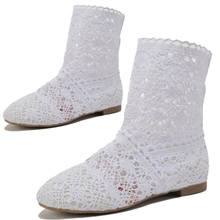 2016 New Fashion Women’s Cut-Outs Shoes Knitted Gauze Autumn Boots Bohemian Mesh Flats Womens Shoes Round Toe Boots Summer Knit