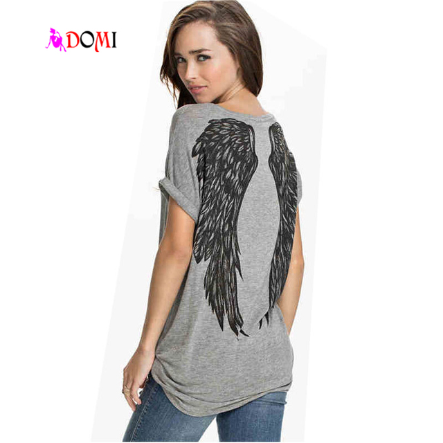 Милая Женщина С Коротким Рукавом Футболки Вернуться Angel Wings Тропический Печати Женский Топ Случайные Свободные Тройник Хлопок Женщина С Коротким Рукавом Футболки