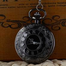 Retro Roman Numeral Vintage Pocket Watch Black For a gift Brand New Antique Steam punk Quartz Necklace P316