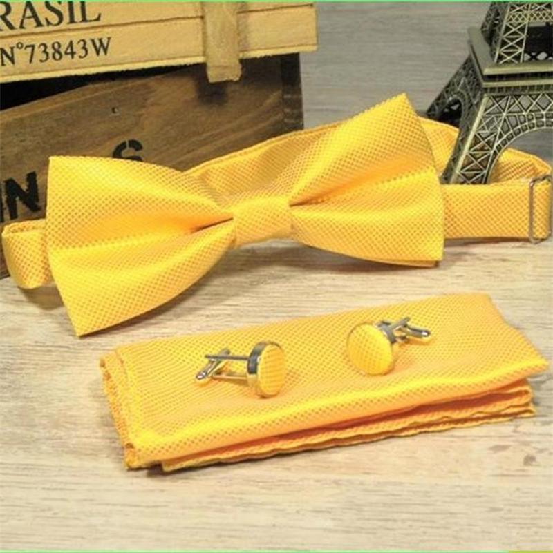 3 pcs men bow tie and handkerchief cuff link coffee bow tie dress shirt collar button