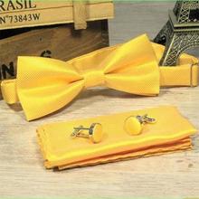 3 pcs men bow tie and handkerchief cuff link coffee bow tie dress shirt collar button bowtie hanky cufflink clasp satin bowknot
