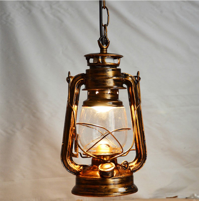 Free shipping Fashion brief metal vintage nostalgi lantern kerosene pendant lights lamp E27 lamp base antique brown color