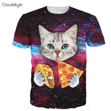 women men summer style tee Taco Cat T-Shirt cute cat kitten with blue eyes eating tacos pizza in space galaxy t shirt tshirt