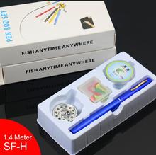 Free Shipping Telescopic 1.4 M Portable Fishing Rod Pen Shape Portable Pocket With Drum Tub Reel Pen Rod 5 Knots