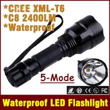 Super Bright C8 Cree XM-L T6 5-Mode 2400LM Camping Led Flashlight Torch Light Lamp Free Shipping (for 1*18650 battery)