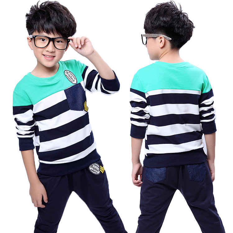 Striped long sleeved uniforms boys fall paragraph two piece suit children sports suits children s wear