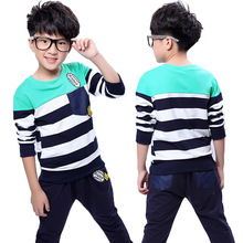 Striped long sleeved uniforms boys fall paragraph two piece suit children sports suits children s wear