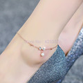 Top Quality 18KGP Rose Gold Plated Titanium Steel Bowknot Pearl Anklet Women s Fashion Brand Jewelry