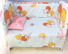 Promotion! 6PCS Baby Crib Cot Cotton Bedding Sets Baby Nursery Kit (bumper+sheet+pillow cover)