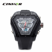 Ohsen AD1208 hexagonal en forma PU banda analógico + Digital reloj de pulsera para hombre – negro ( 1 x CR2025 )