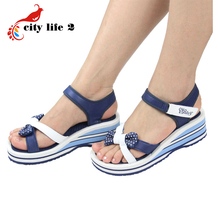 Bowtie Casual Sandals Women 2015 New Vietnamese Shoes Pink Blue Wedges Platform Shoes Summer Zapatos