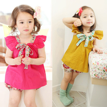 Girls Kids T Shirt Ruffle Sleeves Baby Shirts Tops Flower Bowknot Collar Costume 1-4Y Free Dropshipping