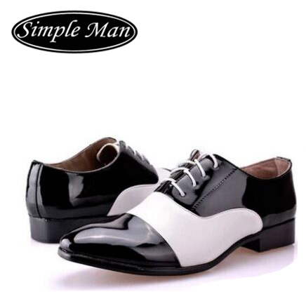 Mode hommes chaussures habillÃ©es en cuir verni noir blanc hommes d ...