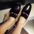 2016 Autumn Winter Lazy Rabbit Hair Flats Plush Cotton Shoes Home Slippers Wine Red Tenis Feminino