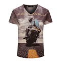 New 3D Moto Biker Printing T Shirt Men Camisa Masculina 2016 Fashion Mens V neck Short