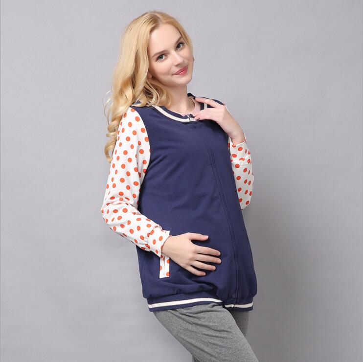 New Maternity Spring Outerwear Dot O Neck Long Sleeve With Zipper Pregnancy Coat Jackets Clothes for