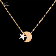 2015 Stainless Steel Jewelry Gold Silver Dainty Crescent Moon and Tiny Star Pendant Necklace for Women