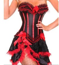 free shipping Sexy Burlesque Red Stripe Corset &skirt Fancy dress Hen costume