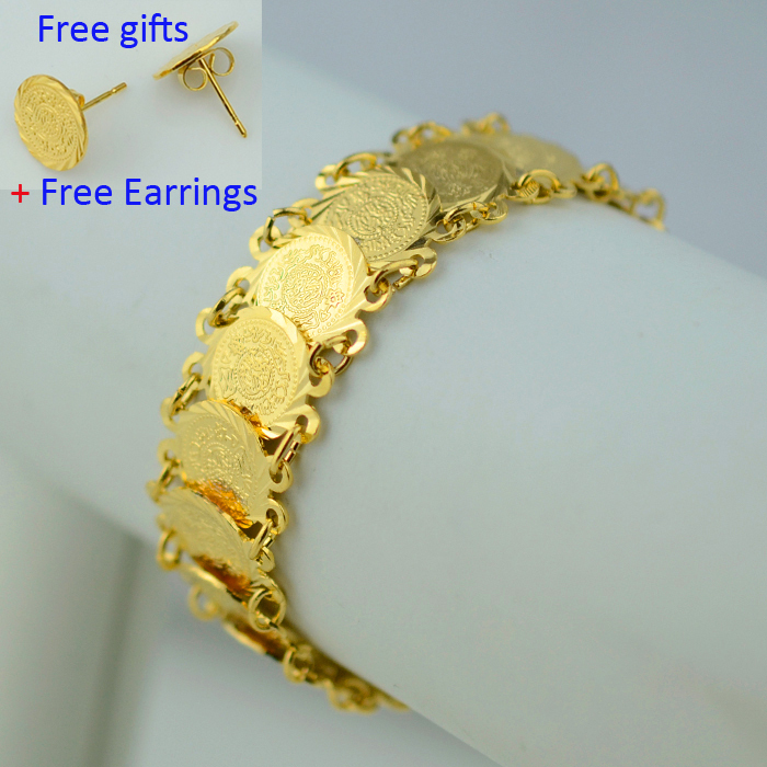 Islam coin bracelet 18K gold plated filled hand chain bangle women Wholesale muslim arab middle east