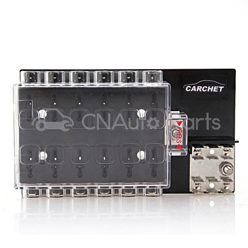 CARCHET 12-Way Block Holder Circuit Fuse Box with Cover for Auto Vehicle Car Truck