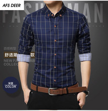 2016 Slim Fit Social men branded shirts Plaid Shirts Camisas Hombre Vestir Long Sleeve men fashion designer shirts Plus Size