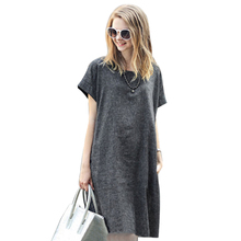 2xl Summer Pregnant Women Dresses Fashion Linen Solid Gray Short Sleeve Dress For Pregnant Women Casual