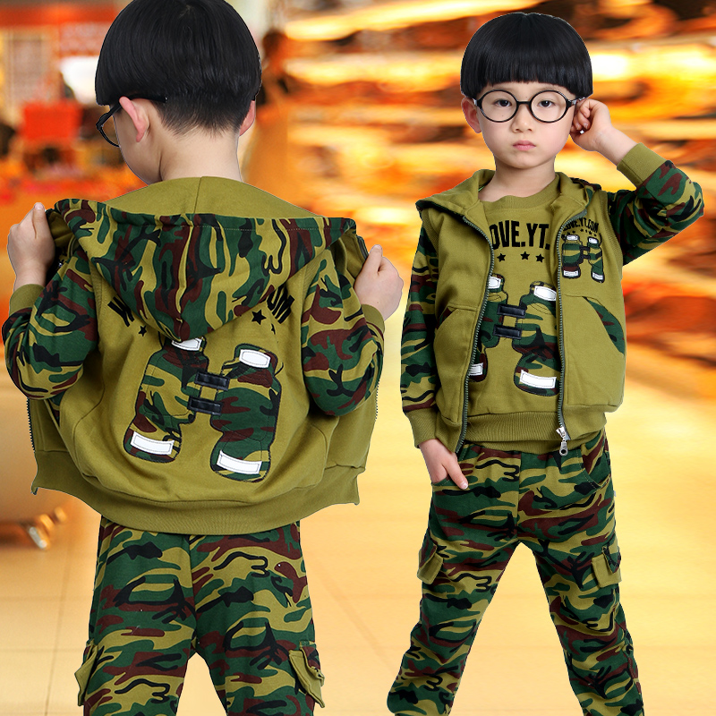 2016 children's spring and autumn clothing male child spring set child sports child camouflage piece set military