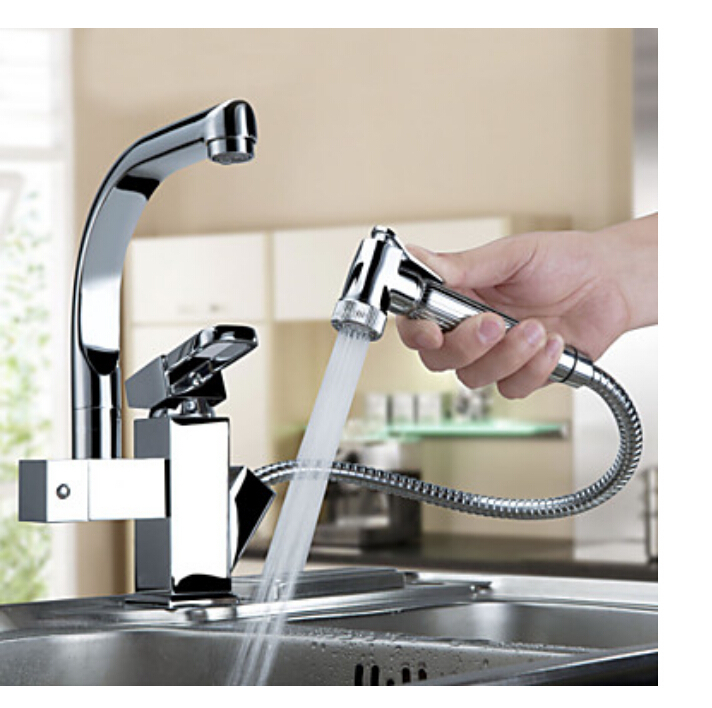 Luxury Pull Out Sprayer Single Handle Hole Kichen Faucet Deck Mounted Chrome Brass Vessel Sink Mixer Tap Dual Spouts Luxury Pull Out Sprayer Single Handle Hole Kichen Faucet Deck Mounted Chrome Brass Vessel Sink Mixer Tap Dual Spouts