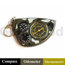 LX-2M Mini Odometer+Thermometer+Compass Great For Hiking Camping Cycling Hunting Survival Keychain Distance Measuring Compass