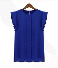 Womens Blouses Chiffon Clothing Summer Lady Blouse/Shirt S-XL Sale New 2014 Fashion Ruffle Short Sleeve 4 Colors Tops OL Blouse