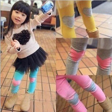 Cotton Girls Korean Style Love Heart Patch Leggings Children Kids Pants 4 Colors