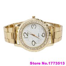Mujeres hombres de aleación cristalina del Rhinestone acero inoxidable de cuarzo analógico WatchPopular producto 4KP1