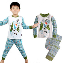 Retail 2015 New Baby Kids Pajamas Clothes Set Children Elsa Olaf Snowman Sleepwear Boys Girls Cartoon
